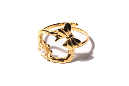 Bague Fleur & Nœud Doré