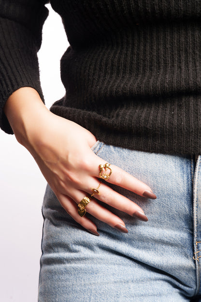 Bague Fleur & Nœud Doré